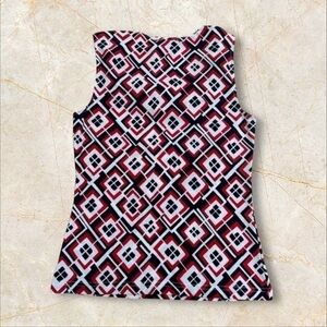 Chaps Black and Red Geometric Tank Top